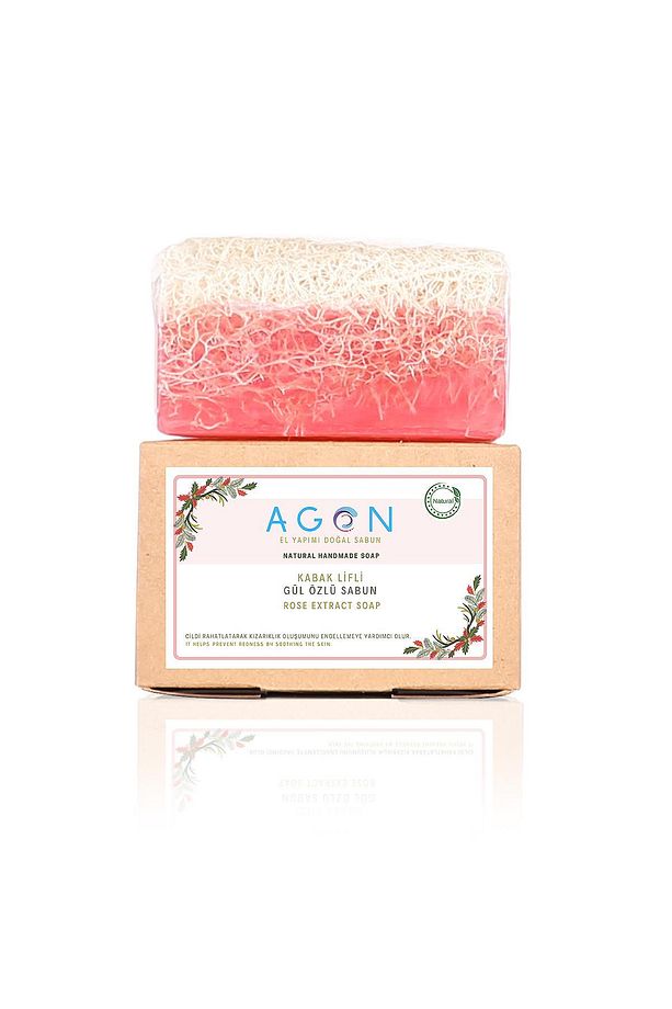 Agon El Yapımı Doğal Kabak Lifli Gül Özlü Sabun 120 gr